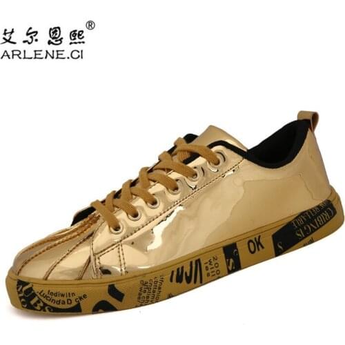 2018 New Arrival PU Leather Skateboarding Shoes for Men Women Lightweight and Wear-resistant Gold Silver Sneakers Big Size 36-46