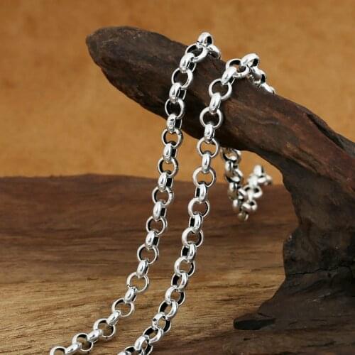 Fashion S925 Sterling Silver Retro Thai Silver Vintage Style Long Handmade Buckle Necklace Men And Women