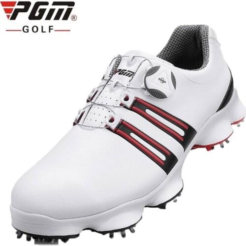 Men Automatic Knob Golf Shoes Leather Waterproof Breathable Sneakers Anti-Skid Spiked Patent Design Sport Shoes D0471