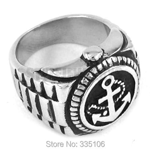 Wholesale Anchor Signet Ring Stainless Steel Jewelry Imitation Watch Shape Ring Motor Biker Men Ring SWR0244A
