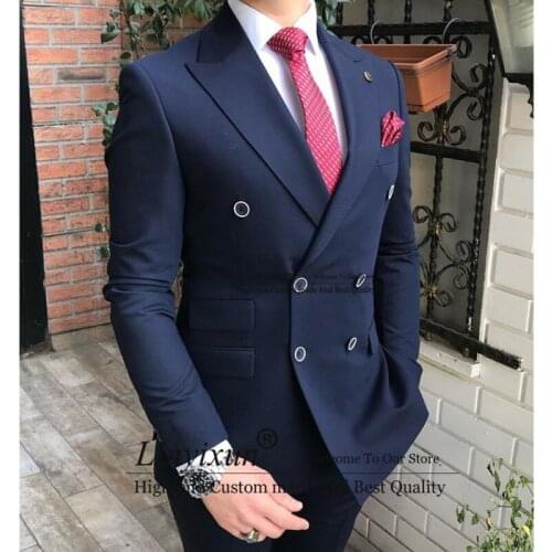 New Arrivals Men Suits Slim Fit 2 Piece Double Breasted Prom Tuxedos Casual Business Jacket Blazer+Pants for Wedding 2020