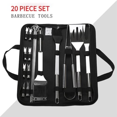 Outdoor Barbecue 20 BBQ Tool Set Stainless Steel Grill Fork Shovel Clip Brush Grill Fork Cooking Barbecue Tools