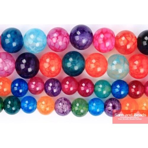 Natural Stone Colourful Dragon Veins Cracked Agates Round Loose Beads 6 8 10 12MM Pick Size For Jewelry Making CVB01
