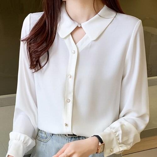Autumn Long Sleeve Office White Blouse Tops Blouse Women Blusas Mujer De Moda 2021 Chiffon Blouse Shirt Women Blousss Blusa D658