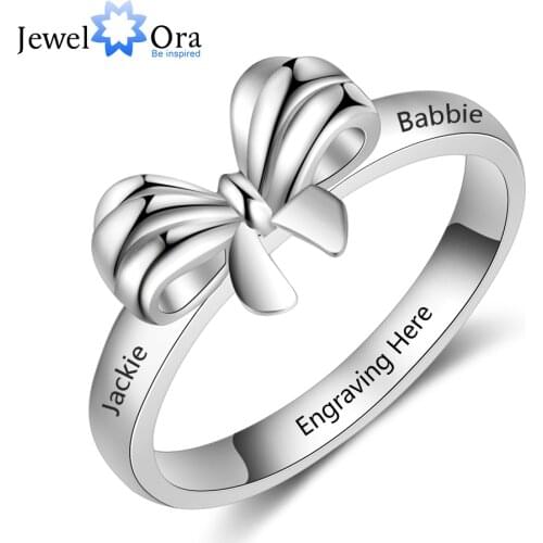 Personalized Engraved Name Promise Rings for Women Custom BFF Best Friend BowKnot Ring Gift for Girlfriend (JewelOra RI103813)