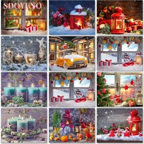 SDOYUNO Christmas Gift Oil Paint By Numbers Kits Candle And Flowers Painting By Numbers On Canvas Frameless 60x75cm DIY Home Dec