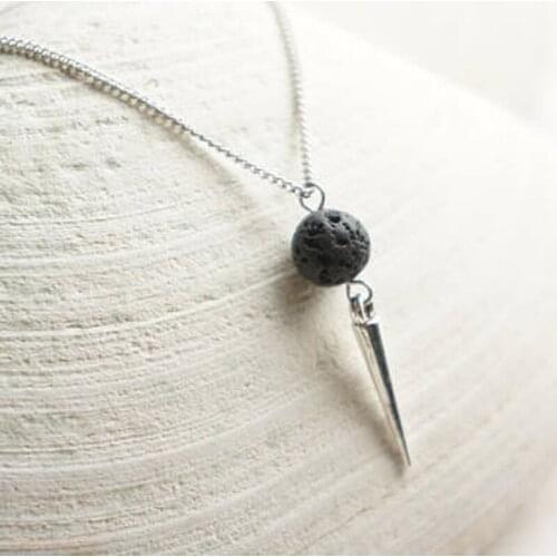 Rivet Charms Round Black Lava Stone Bead Aromatherapy Essential Oil Perfume Diffuser Necklace Jewelry Gift
