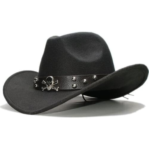 Adult Wool Fedoras Hats Kids Parents Wool Hat New Fashion Retro West Cowboy Hat Width Rims Skull College Fashion Bowler Hat