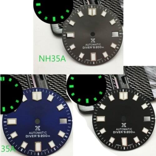 SKX007 Style Green Luminous Single Date Watch Dial for NH36 Movement with S Logo