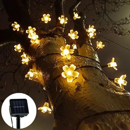 Garland on Solar Led Light Outdoor Fairy Lights String Light Cherry Blossoms Peach Flower Led Garland Street Christmas Navidad