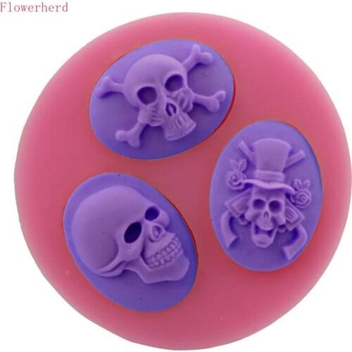 Three Skull Shaped Cake Molds DIY Silicone Fondant Baking Tools Ice Tray Mold Cake Decorating Tools Chocolate Candy Mold
