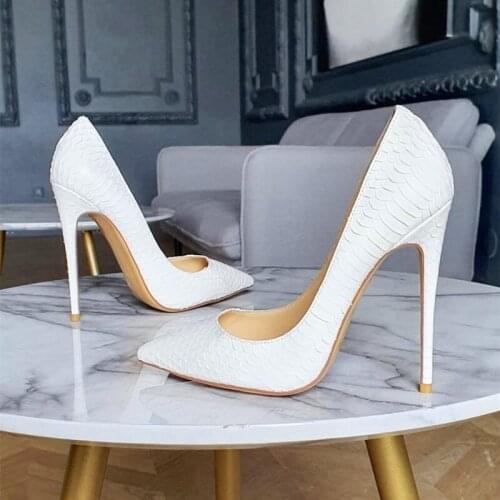Sexy lady fashion Casual Designer womens shoes white snake python pointy toe stiletto stripper High heels pumps large size 44