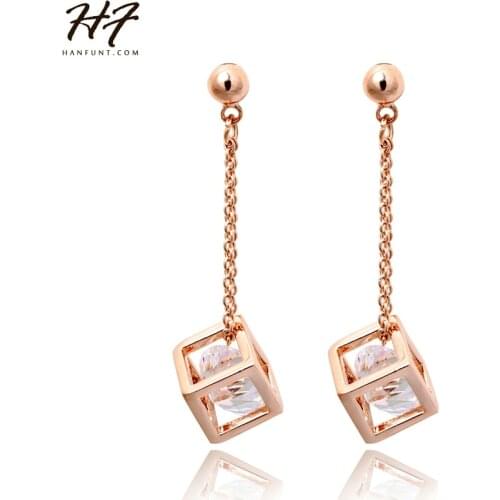 Top Quality Crystal Cube Drop Earrings Rose Gold Color Earring Jewelry Austrian Crystal HotSale E661 E652