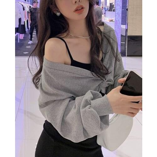 2021 Autumn 2 Piece Dress Set Women Korean Elegant Pure Color Strap Dress + Loose Hoodie Y2k Crop Tops Sweatshirt Midi Dress