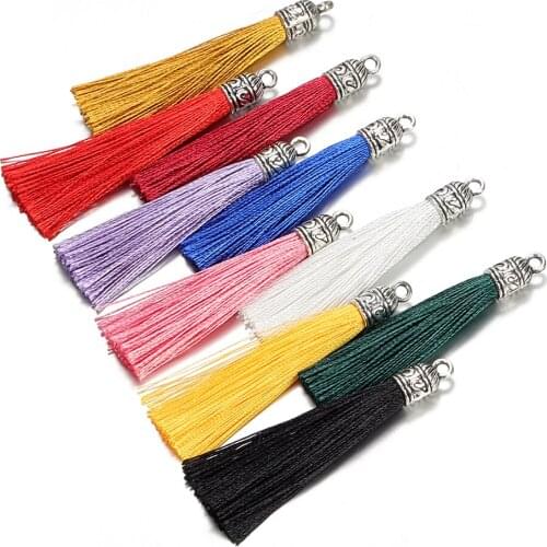 10pcs/lot 6cm Silk Tassel with Silver Caps Decorative Tassels Pendants DIY Earring Charm for Jewelry Making Hangling Accessories
