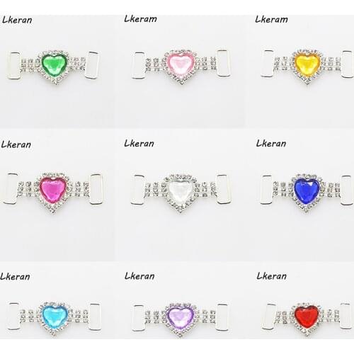 NEW 10pcs/lot 42*15mm Heart-Shape Acrylic Rhinestones buckles Bikini Connector For Swimming Wear Decoration