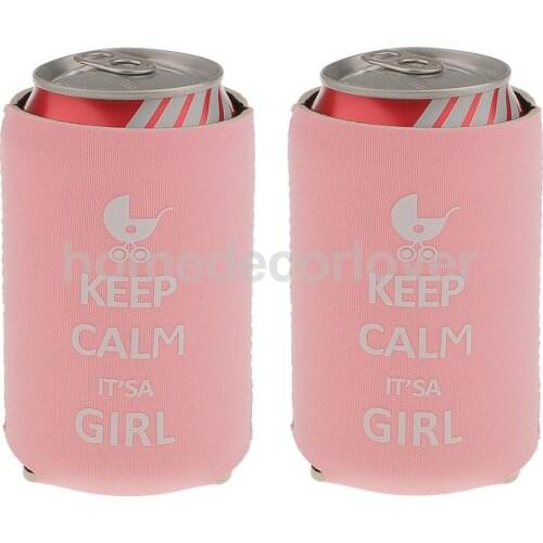 2pcs Stubby Beer Bottle Tin Can Cooler Sleeve Holder Cover Baby Shower Christening Party Favor Pink