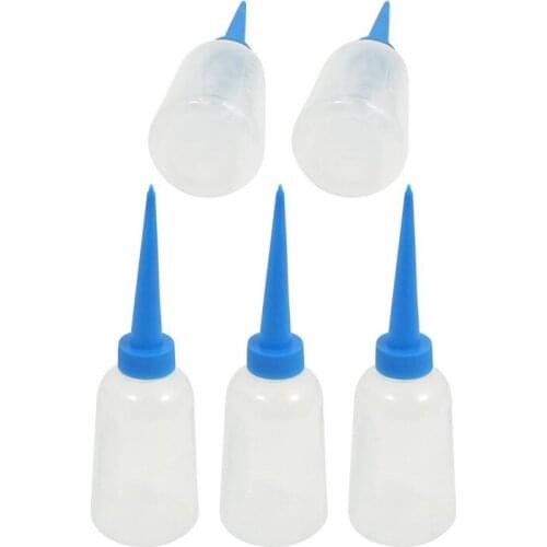 5 pcs 100ml Nozzles Experiment Empty Squeeze Measuring Bottle (Transparent color + blue)