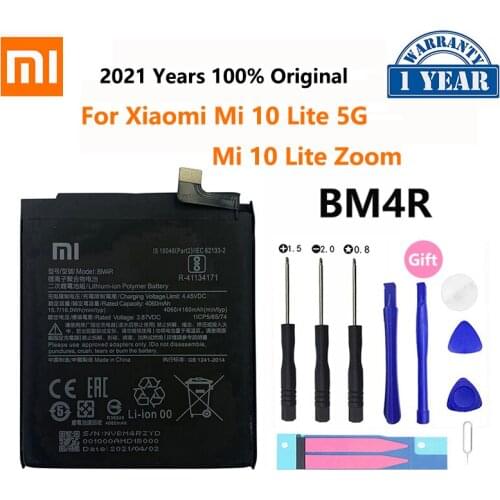 100% Original XIAO MI BM4R 4160mAh Phone Battery For Xiaomi Mi 10 Lite 10Lite 5G Replacement Batteries Bateria