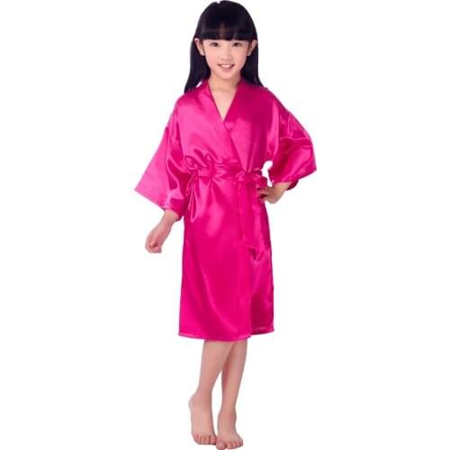 Satin Pajama Kids Children Summer Sleepwear Wedding Flower girls Gown Dress High Quality Kimono Robe Nightgown Cosplay Costumes