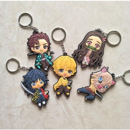 Anime Demon Slayer Kimetsu no Yaiba keychain Kamado Nezuko Kamado-Tanjirou Agatsuma Zenitsu Hashibira Inosuke PVC key chain cute