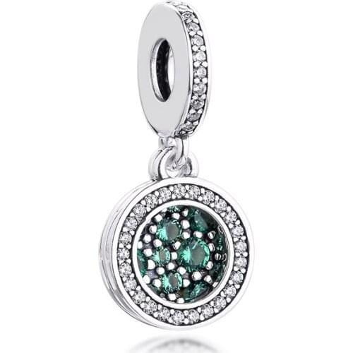Fits Pandora Bracelet Sparkling Green Disc Double Dangle Charm S925 Original Sterling Silver Beads for Jewelry Making Kralen