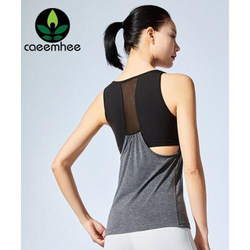 CAEEMHEE Mesh Splicing Yoga Tank Top with Built in Bra Soft Breathable Yoga Fitness Shirts Women Quick Dry Sport Gym Tops