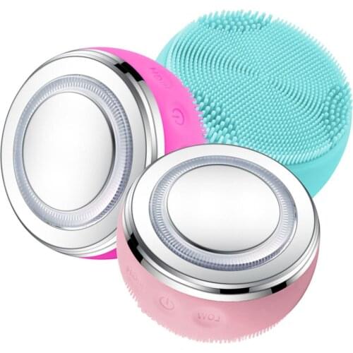 Electric Facial Cleansing Brushes Soft Massage EMS Light Photon Therapy Ultrasonic Cleaning Silicone Brush Pore Deep Clean Tool