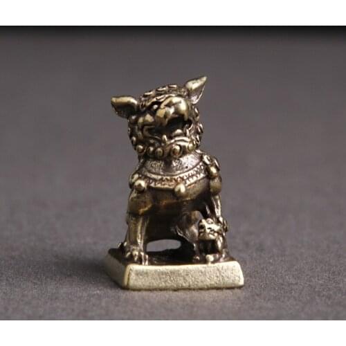 Brand Antique Bronze Lions Seal Desktop Ornaments Copper Animal Miniature Figurine Lucky Brass Lion Statue Feng Shui Decorations