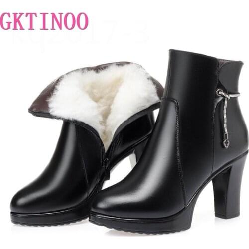 GKTINOO Women Boots High Heels 2020 New Fashion Genuine Leather Women Winter Boots Wool Lining Ankle Boots Ladies Plus Size35-43