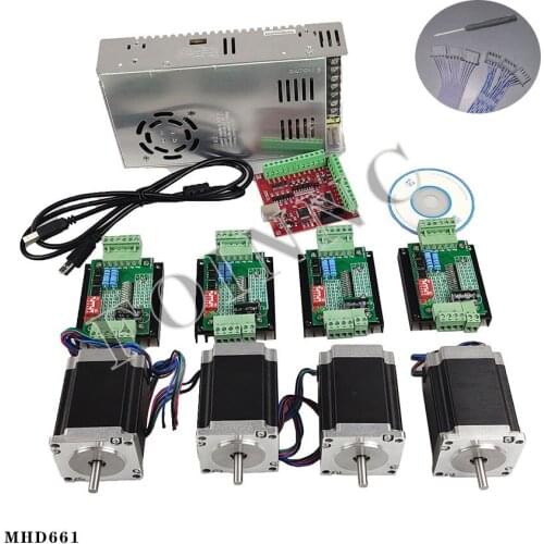 Juego de controladores CNC, 4 ejes, 4 TB6600, controlador de motor paso a paso, Nema23, fuente de alimentación, línea de señal