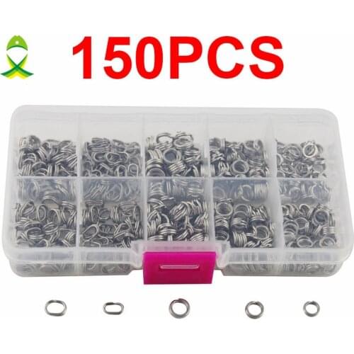 JSM 150pcs Stainless Steel Fishing Split Rings Mixed Size Round Oval Split Rings For Fishing Lure Fishing Connector Set With Box