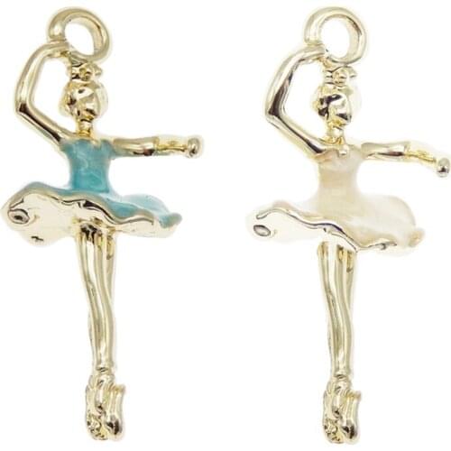 Julie Wang 4PCS Enamel Ballet Girl Charms Alloy Blue White Gold Tone Dancer Pendants Bracelet Jewelry Making Accessory