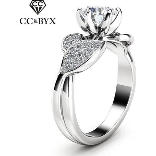 CC Rings For Women Simple Classic Jewelry Creative Leaves Round Cubic Zirconis Ring Bridal Wedding Engagement Bijoux CC2147