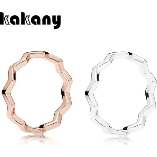 Kakany 925 Sterling Silver Eternal Rose Gold Sparkling Zig Zag Ring Suitable For Anniversary Gifts Original 1:1 Fashion Jewelry
