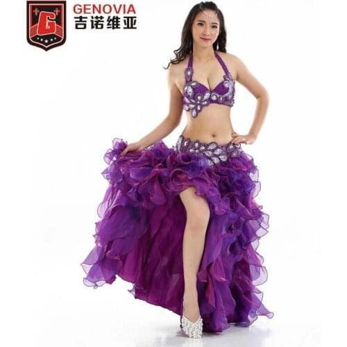 2018 3 Colour Luxury Stage Performance Belly Dancing Belly Dance Costume 3 Pcs Bra&belt&skirt 34b/c