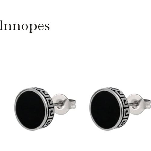 Round Barbell Stud Earrings for Women Mens Earrings Black Goth Punk Style Accesories Stainless Steel Retro Vintage Earring Cool