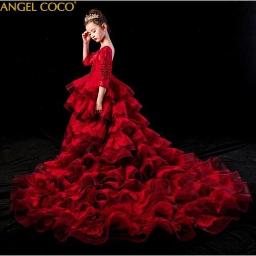 Princess Lace Dress Kids Flower Embroidery Dress For Girls Vintage Children Dresses For Wedding Party Formal Ball Gown Sukienki