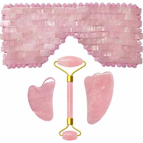 Rose Quartz Jade Eye Mask Facial Massage Roller Natural Jade Roller Massager For Face Gouache scraper Guasha Massage Care Tools