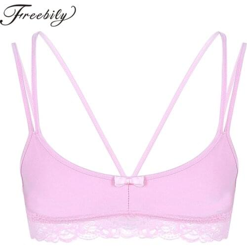 IEFiEL Mens Sissy Tank Lingerie Underwear for Gay Male Spaghetti Sexy Underwear Wire-free Bralette Lace Hem Strappy Bra Top