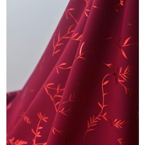 One meter High quality Chiffon fabric Red wine with golden branches and leaves tissu dress clothing cheongsam patchwork