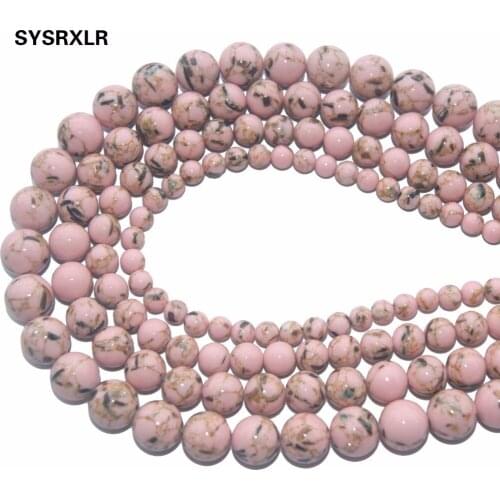 Wholesale Pink Synthesis Turquoises Stone Round Beads For Jewelry Making Charm DIY Bracelet Necklace Material 6/8/10/12 MM