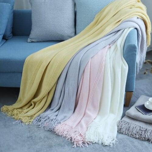Nordic Style Striped Knitted Sofa Blanket Air Conditioning Blanket Bed Decoration Breathable and Portable Throw Blanket 5 Colors
