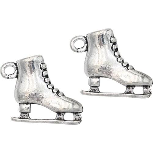 Antique Silver Plated Skate Charms Pendants for Necklace Jewelry Making DIY Handmade Craft 17x20mm 6PCS/lot