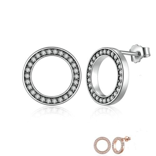 ZEMIOR 100% 925 Sterling Silver Earrings For Women Lucky Circular Stud Earrings Authentic Original Silver 925 Jewelry Party Gift
