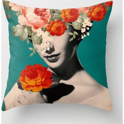Modern Art Woman Flower Head Decoration Cushion Cover Printed Decorative Pillows For Sofa Home Pillow Cover Chair Pillowcase