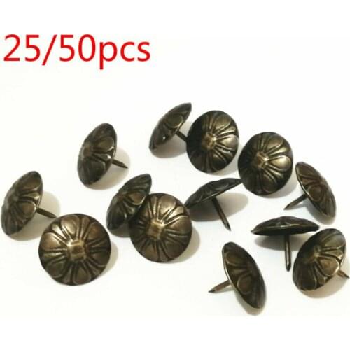 25/50pcsAntique Upholstery With Flower Nail Jewelry Gift Tacks Stud Decorative Nail Furniture Push Pin Doornail Hardware
