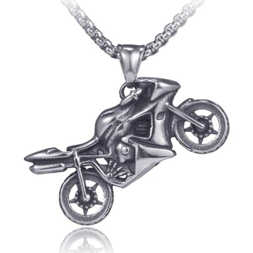 Vintage Men Hip Hop Jewelry 2020 Punk Stainless Steel Motorcycle Pendant Necklace Male Bijoux Long Box Chain Wholesale