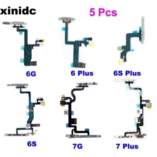 Xinidc 5pcs New Power Button On Off Flex Cable For iPhone 6 6Plus 6S 6S Plus 7 7Plus Replacement Parts with Metal Bracket