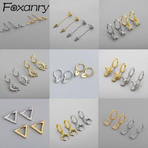 FOXANRY Prevent Allergy 925 Sterling Silver Earrings for Women Trendy Elegant Simple Sparkling Zircon Party Jewelry Wholesale